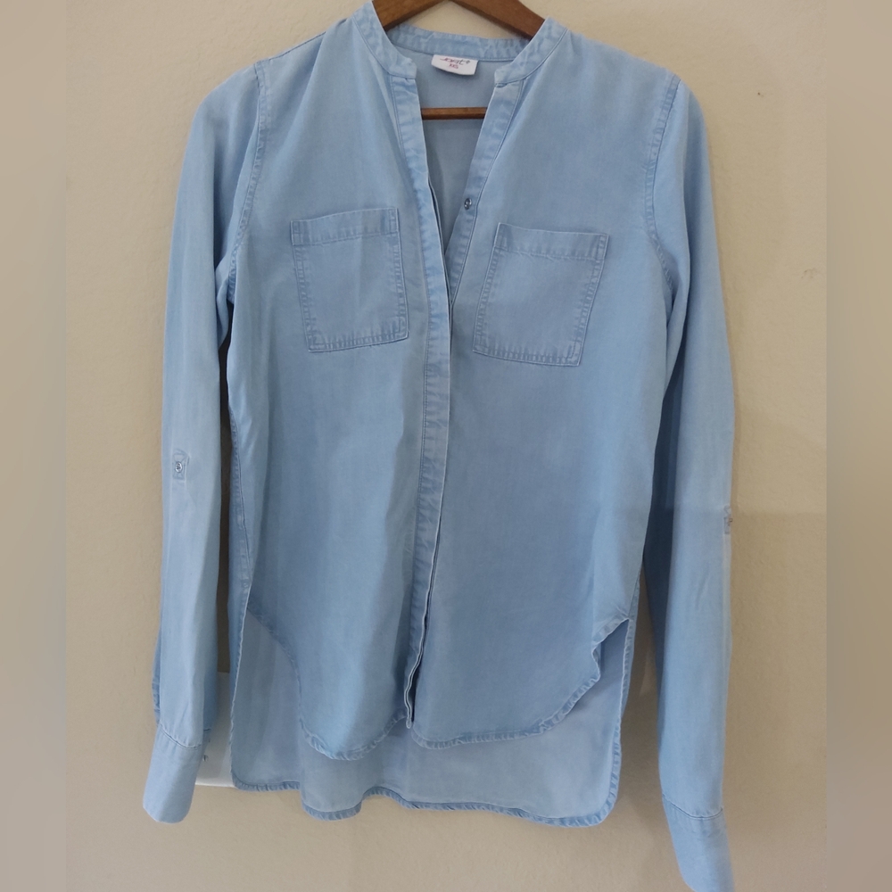 Jofit Chambray Utility Shirt Womens XXS Blue Snap Button Shirt Tail‎ Hem Denim
